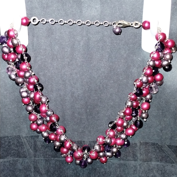 Vintage handmade 925 silver with glass beads and fresh water pearls - Picture 1 of 9